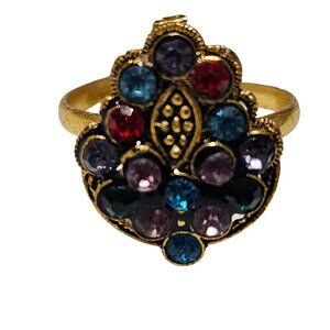 Vintage Gemstone Gold Tone Ring Size 6 Intricate Design Fashion Statement Women